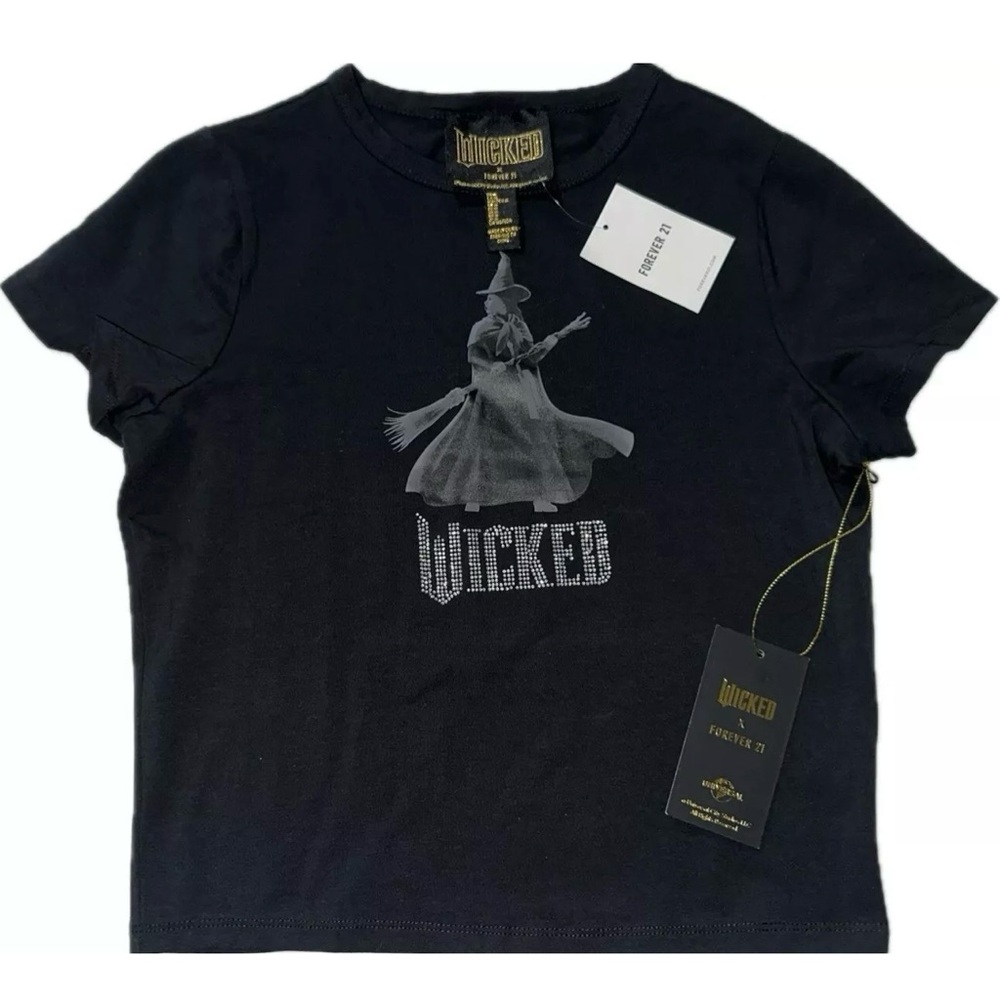 Forever 21 Black Crop Top with Graphic Design